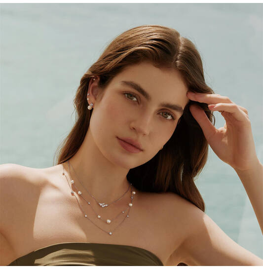  Starlit Drops - Link necklaces - Silver / Rhodium plated - Pearl - 45cm